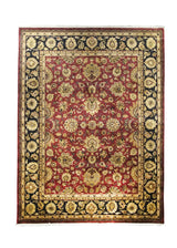 Oriental Rug Indian Handmade Area Transitional 9'2"x12'0" (9x12) Red Black Yellow/Gold Tea Washed Floral Design #A25362