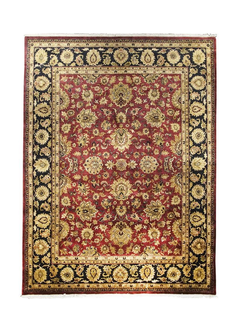 Oriental Rug Indian Handmade Area Transitional 9'2"x12'0" (9x12) Red Black Yellow/Gold Tea Washed Floral Design #A25362