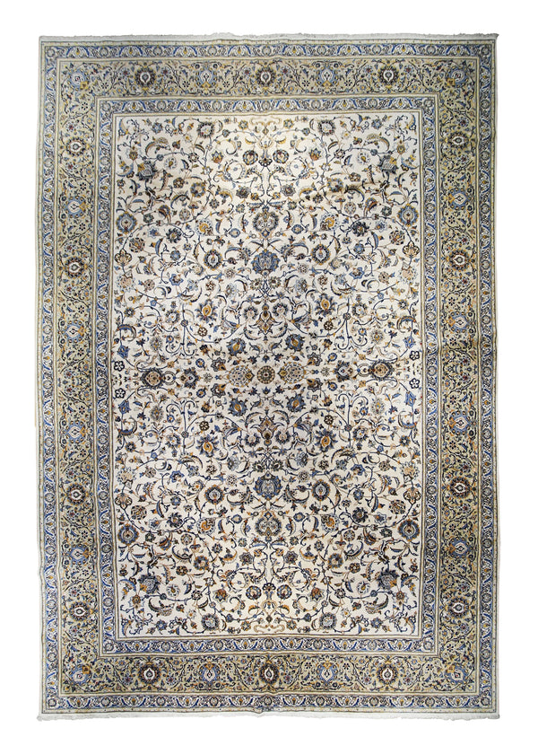 Persian Rug Kashan Handmade Area Traditional 13'0"x18'10" (13x19) Whites/Beige Blue Shah Abbasi Floral Design #A25371