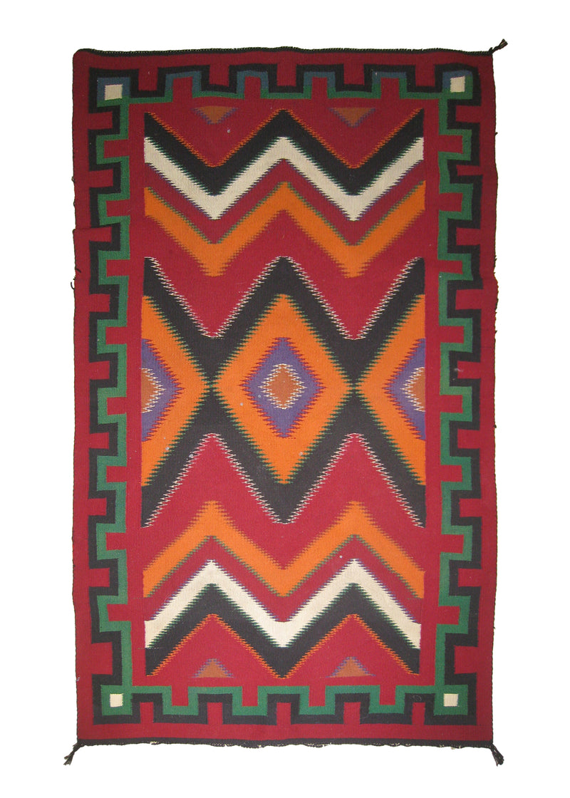 Native American Rug Navajo Handmade Area Tribal Antique 2'8"x4'1" (3x4) Red Green Germantown Geometric Design #A25376