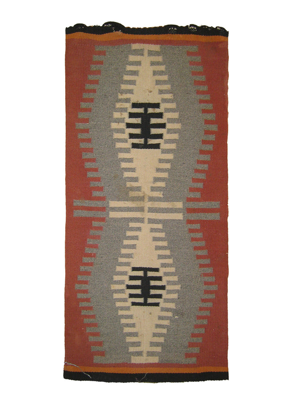 Native American Rug Mexico Handmade Area Tribal Antique 1'4"x2'10" (1x3) Gray Red Black Geometric Design #A25378