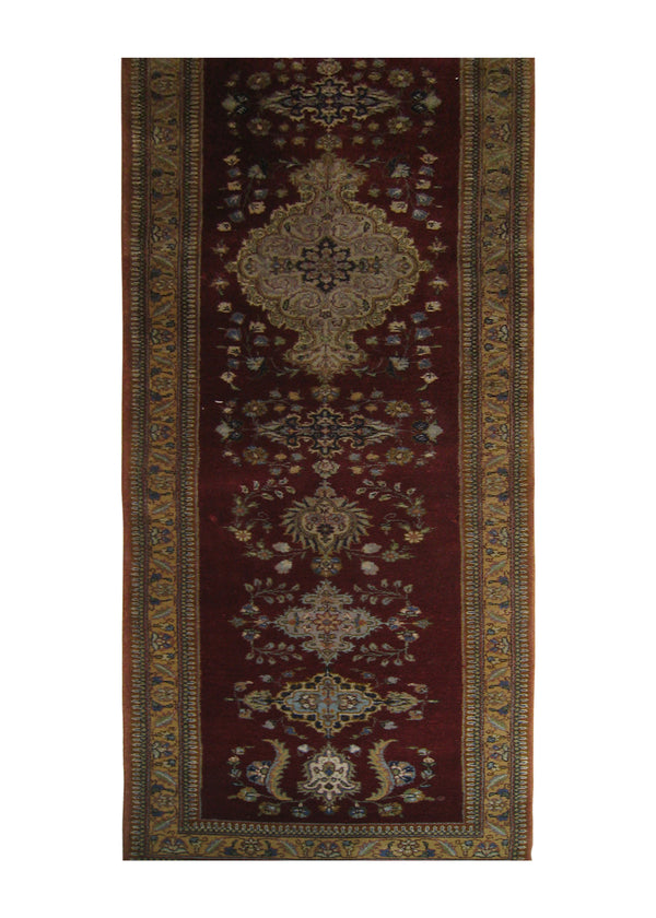 Persian Rug Tabriz Handmade Runner Traditional 2'7"x11'4" (3x11) Red Yellow/Gold Floral Tabatabaie Design #A25389