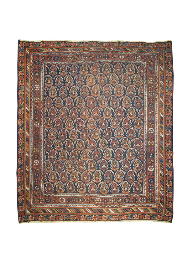 Persian Rug Afshar Handmade Square Tribal Antique 4'10"x5'5" (5x5) Blue Red Paisley/Boteh Design #A25403