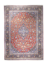 Persian Rug Kashan Handmade Area Traditional Antique 7'9"x10'8" (8x11) Red Blue Toranj Mehrab Floral Design #A25405