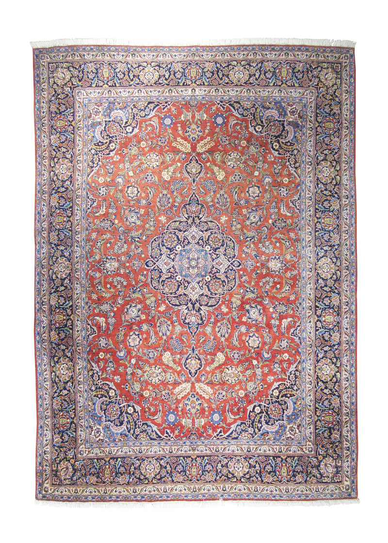 Persian Rug Kashan Handmade Area Traditional Antique 7'9"x10'8" (8x11) Red Blue Toranj Mehrab Floral Design #A25405