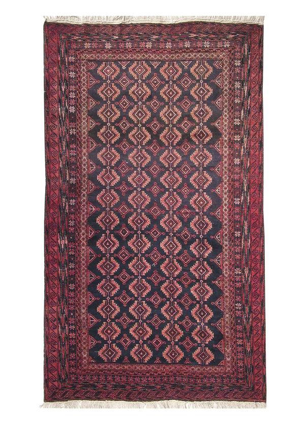 Oriental Rug Afghan Handmade Area Tribal 3'10"x6'5" (4x6) Red Black Geometric Design #A25407