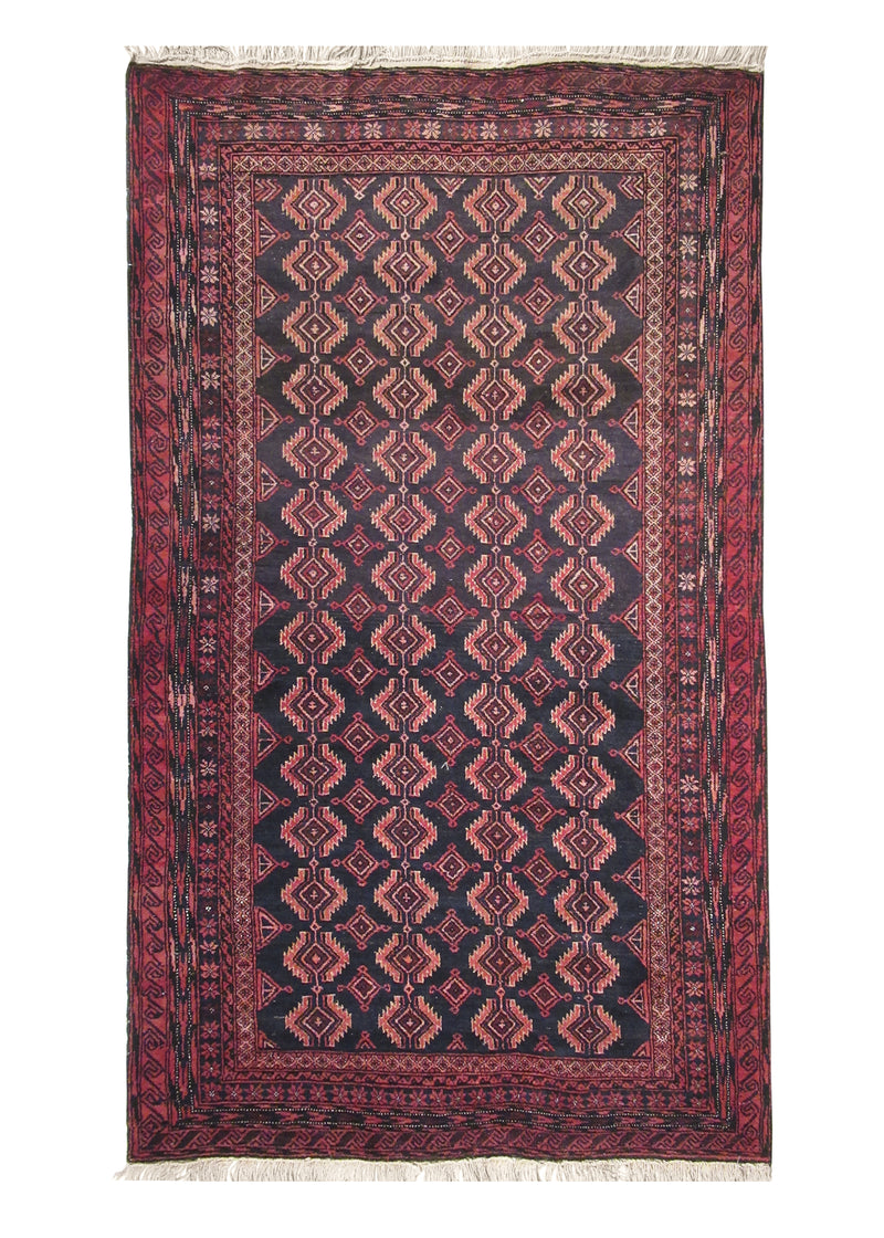 Oriental Rug Afghan Handmade Area Tribal 3'10"x6'5" (4x6) Red Black Geometric Design #A25407