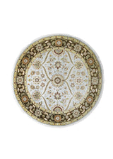 Oriental Rug Indian Handmade Round Transitional 5'11"x6'1" (6x6) Blue Brown Tea Washed Floral Design #A25416