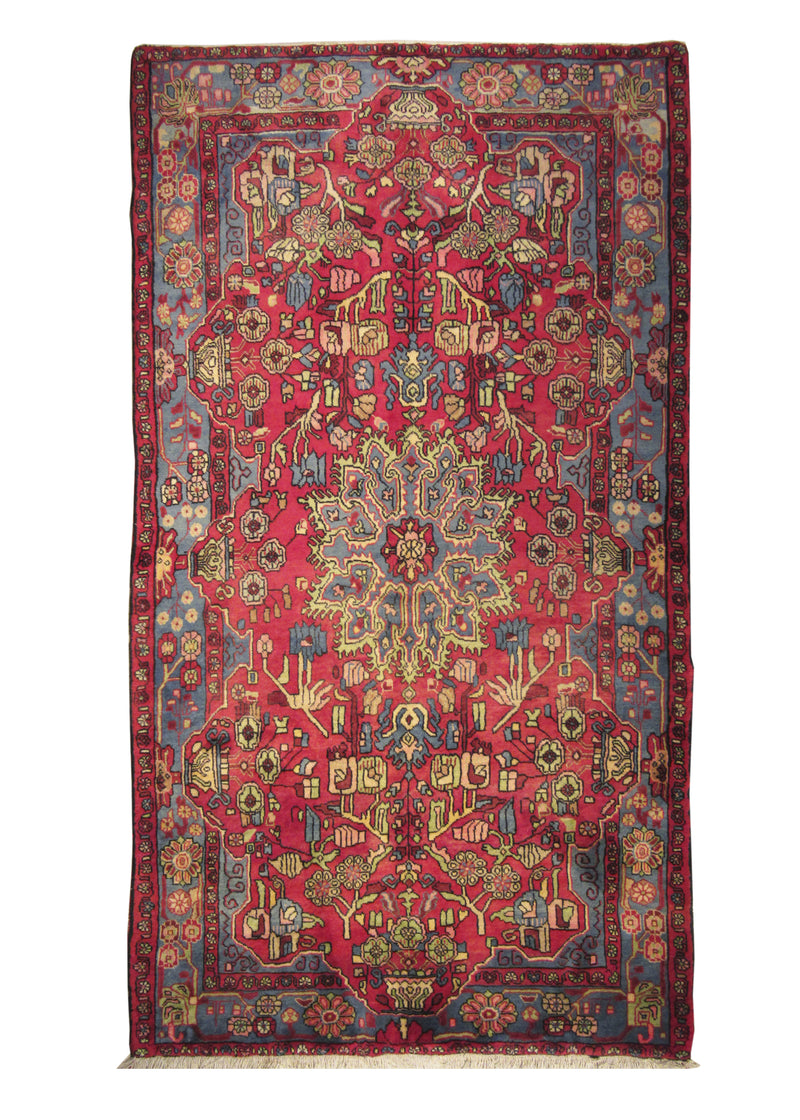 Persian Rug Nahavand Handmade Area Tribal 4'10"x8'9" (5x9) Red Blue Geometric Design #A25439