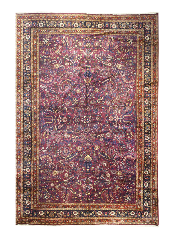 Persian Rug Mashhad Handmade Area Traditional 12'2"x18'0" (12x18) Red Blue Floral Design #A25457