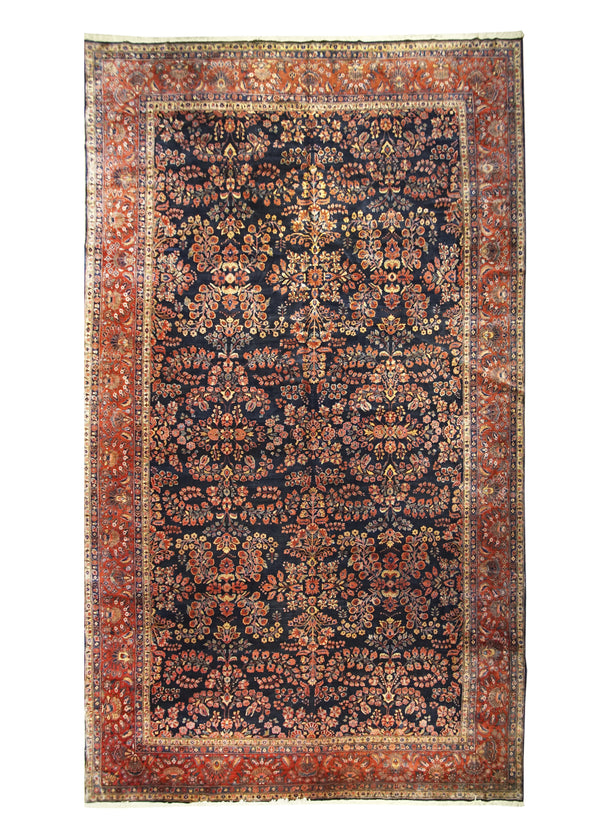 Persian Rug Mohajeran Sarouk Handmade Area Traditional Antique 13'1"x22'4" (13x22) Blue Red Floral Design #A25468
