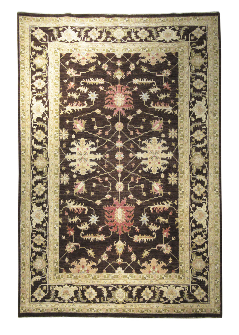 Oriental Rug Pakistani Handmade Area Transitional 6'10"x9'10" (7x10) Brown Whites/Beige Antique Washed Oushak Floral Design #A25478