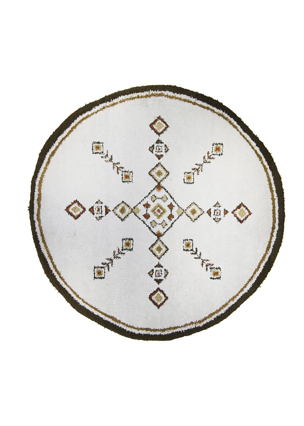 Oriental Rug Moroccan Handmade Round Tribal Shag 8'0"x8'0" (8x8) Whites/Beige Brown Open Geometric Design #A25515
