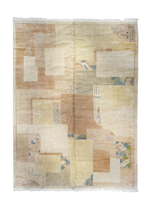Oriental Rug Nepalese Handmade Area Modern 13'0"x17'9" (13x18) Whites/Beige Pink Blue Geometric Art Deco Design #A25541