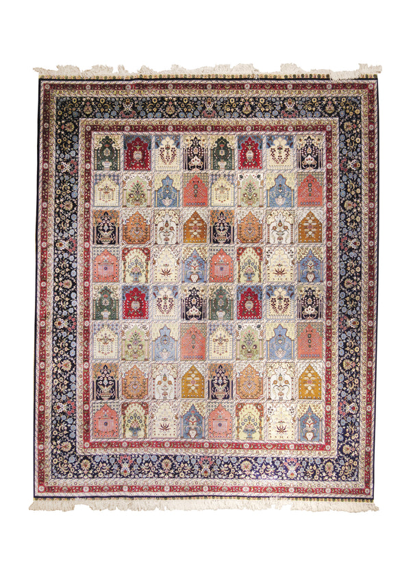 Oriental Rug Turkish Handmade Area Traditional 8'0"x9'11" (8x10) Multi-color Blue Kayzeri Garden Design #A25542