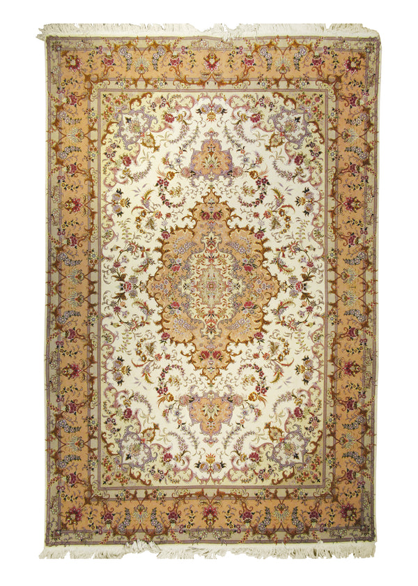 Persian Rug Tabriz Handmade Area Traditional 6'8"x10'3" (7x10) Whites/Beige Pink Floral Naghsh Design #A25552