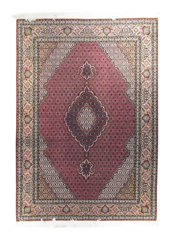 Persian Rug Tabriz Handmade Area Traditional 4'11"x6'11" (5x7) Pink Blue Whites/Beige Mahi Fish Design #A25553