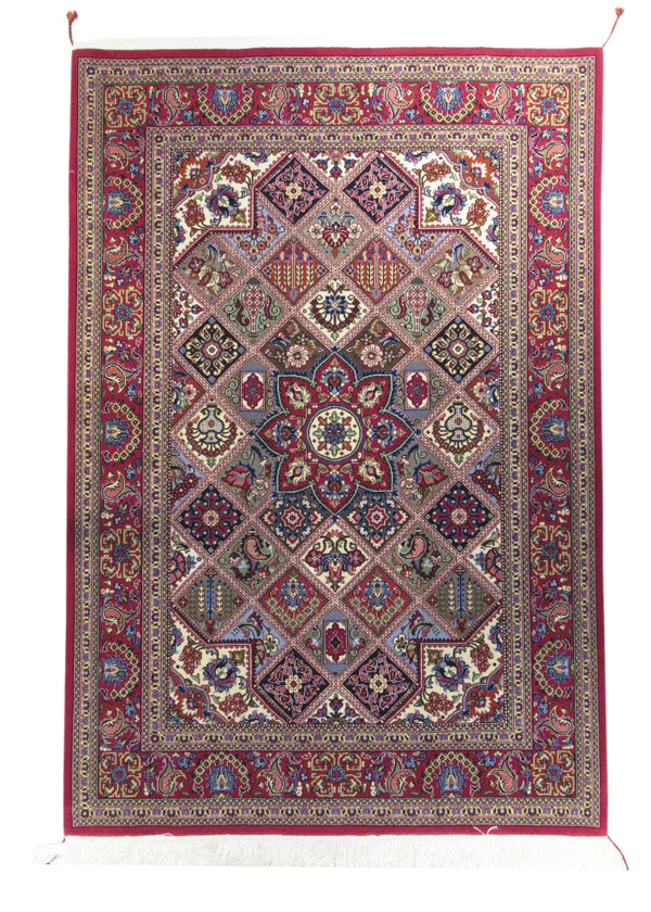 Persian Rug Qum Handmade Area Traditional 4'4"x6'5" (4x6) Blue Red Green Garden Design #A25554