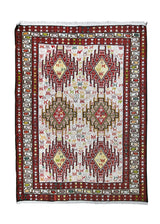 Persian Rug Azerbaijan Handmade Area Tribal 3'6"x4'4" (4x4) Whites/Beige Red Yellow/Gold Geometric Kilim Design #A25556