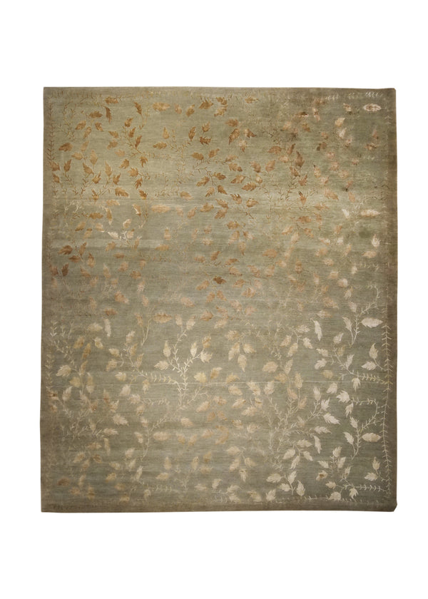 Oriental Rug Nepalese Handmade Area Modern 8'2"x9'9" (8x10) Green Yellow/Gold Floral Design #A25613