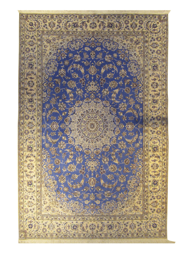 Persian Rug Nain Handmade Area Traditional 4'11"x7'4" (5x7) Blue Whites/Beige Floral Design #A25632