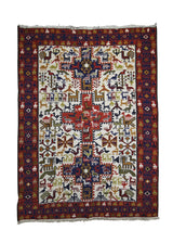 Persian Rug Azerbaijan Handmade Area Tribal 3'6"x4'9" (4x5) Whites/Beige Blue Red Geometric Kilim Design #A25650