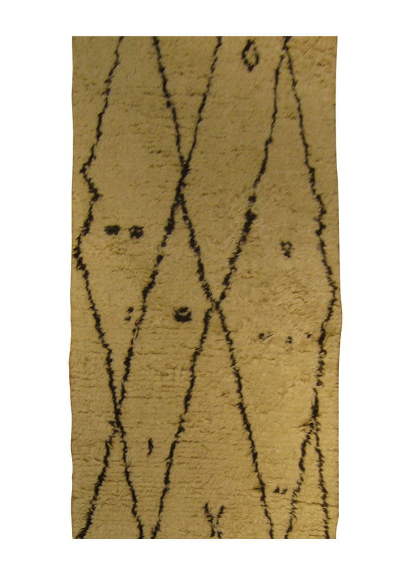 Oriental Rug Pakistani Handmade Runner Transitional Shag 3'1"x11'9" (3x12) Whites/Beige Brown Benie Ourain Geometric Design #A25666