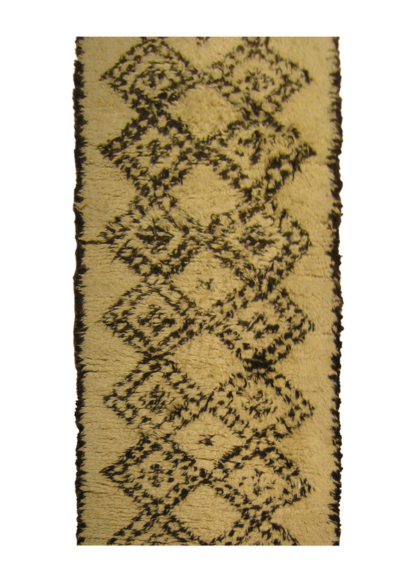 Oriental Rug Pakistani Handmade Runner Transitional Shag 3'1"x13'1" (3x13) Whites/Beige Brown Benie Ourain Geometric Design #A25671
