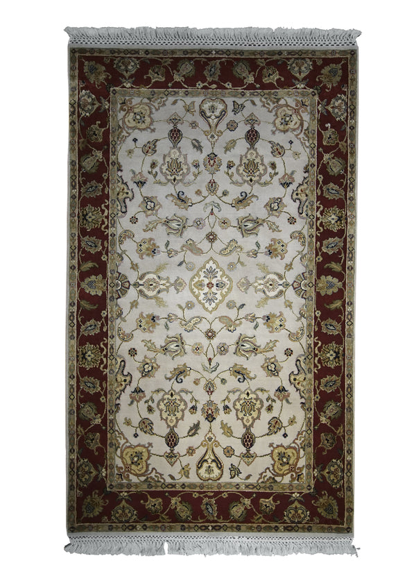 Oriental Rug Indian Handmade Area Transitional 3'0"x5'2" (3x5) Whites/Beige Red Floral Oushak Design #A25715