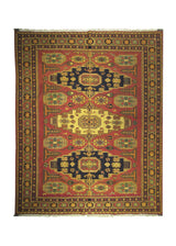 Oriental Rug Pakistani Handmade Area Transitional 6'9"x8'4" (7x8) Red Antique Washed Soumak Floral Design #A25736