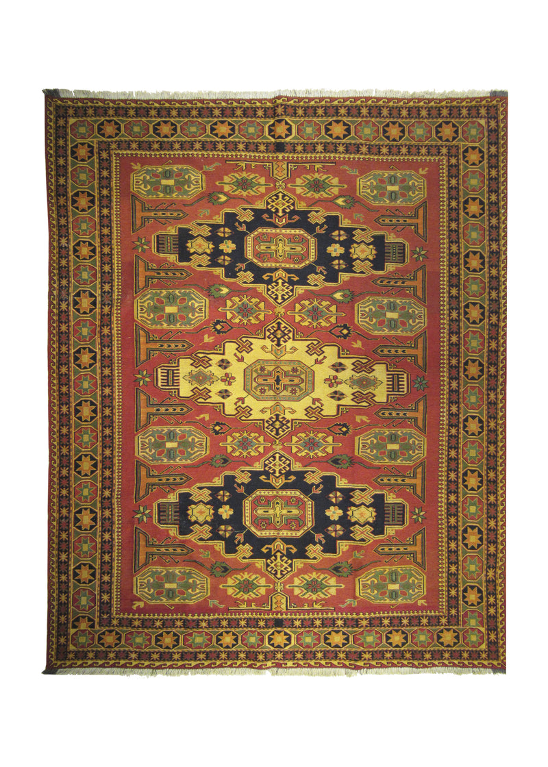 Oriental Rug Pakistani Handmade Area Transitional 6'9"x8'4" (7x8) Red Antique Washed Soumak Floral Design #A25736