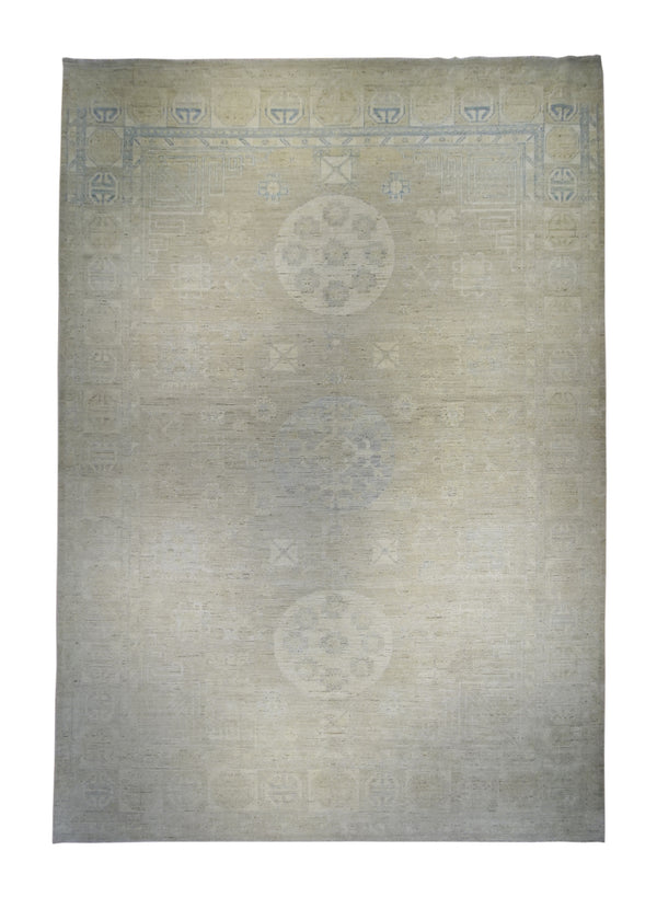 Oriental Rug Pakistani Handmade Area Transitional Neutral 10'0"x14'1" (10x14) Whites/Beige Blue Stone Wash Khotan Floral Design #A25742