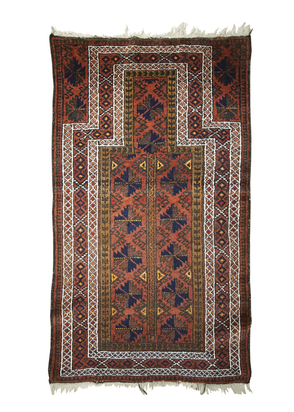 Persian Rug Baloch Handmade Area Tribal 2'7"x4'5" (3x4) Red Prayer Rug Design #A25752