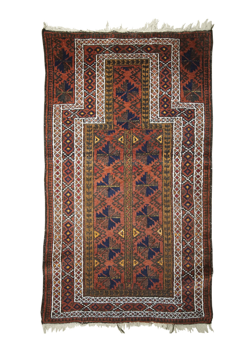Persian Rug Baloch Handmade Area Tribal 2'7"x4'5" (3x4) Red Prayer Rug Design #A25752