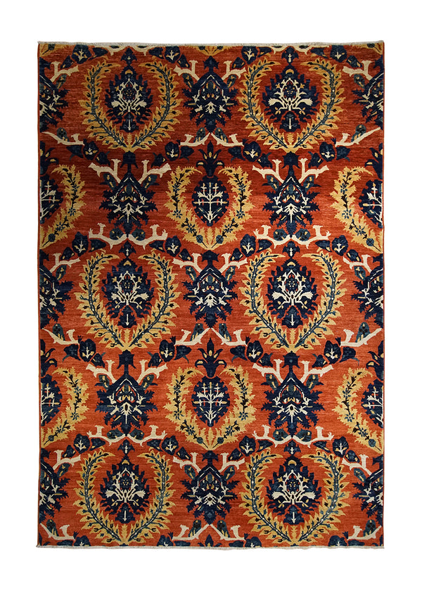 Oriental Rug Pakistani Handmade Area Transitional 6'9"x9'9" (7x10) Red Blue Faryab Floral Design #A25787