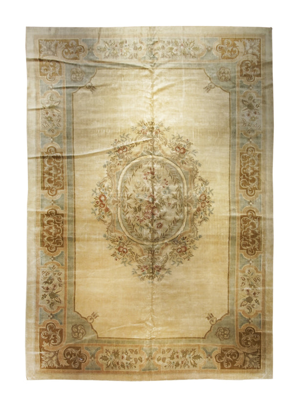 Oriental Rug Indian Handmade Area Transitional 12'0"x17'5" (12x17) Whites/Beige Brown Savonnerie Open Design #A26038