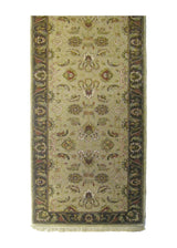 Oriental Rug Indian Handmade Runner Transitional 2'8"x8'1" (3x8) Whites/Beige Brown Green Tea Washed Floral Design #A26047