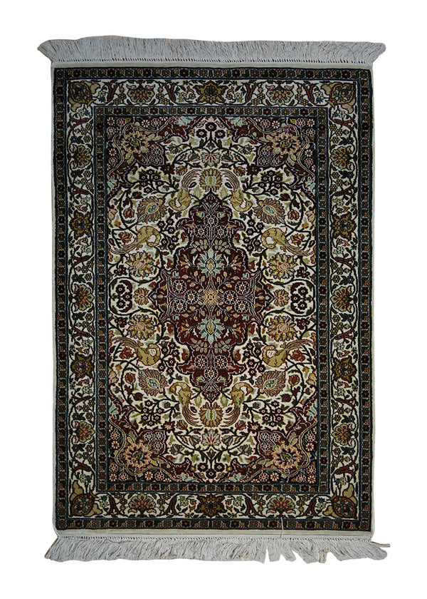 Oriental Rug Kashmiri Handmade Area Traditional 2'3"x3'0" (2x3) Whites/Beige Red Floral Animals Design #A26072