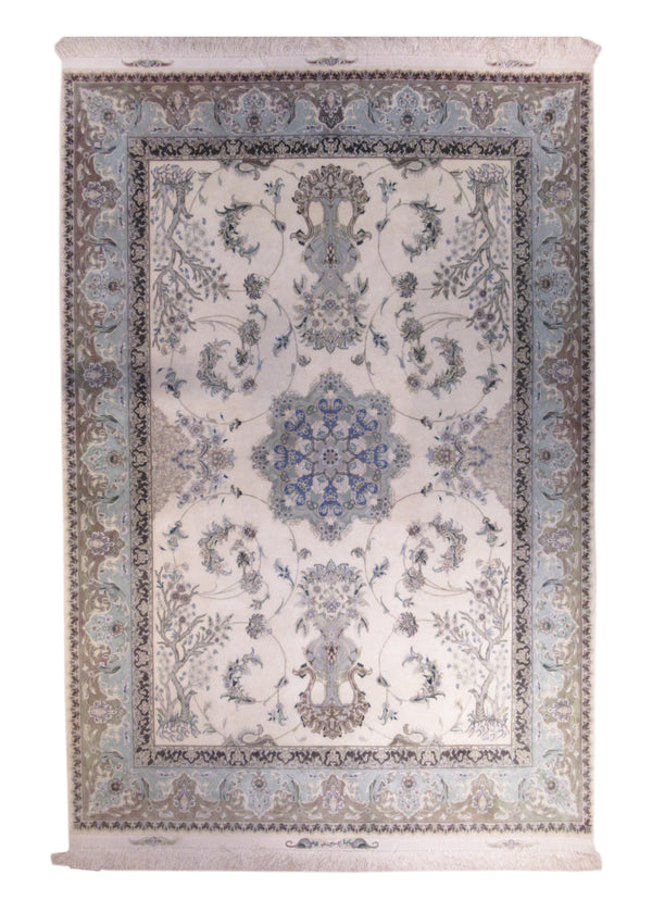 Persian Rug Tabriz Handmade Area Traditional 4'10"x6'9" (5x7) Whites/Beige Blue Tree of Life Design #A26211