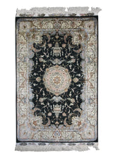 Persian Rug Tabriz Handmade Area Traditional 3'3"x5'0" (3x5) Green Black Pink Naghsh Floral Design #A26212