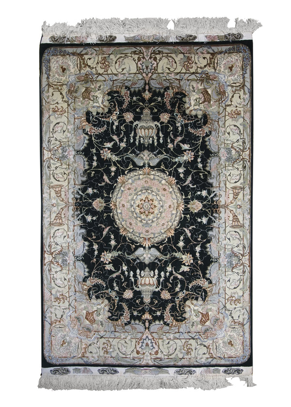 Persian Rug Tabriz Handmade Area Traditional 3'3"x5'0" (3x5) Green Black Pink Naghsh Floral Design #A26212