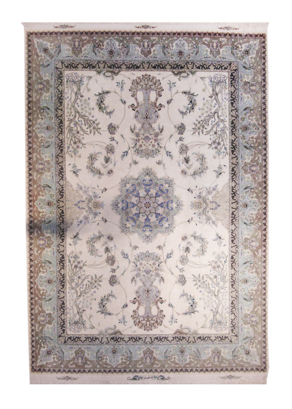 Persian Rug Tabriz Handmade Area Traditional 4'10"x6'9" (5x7) Whites/Beige Blue Tree of Life Design #A26213