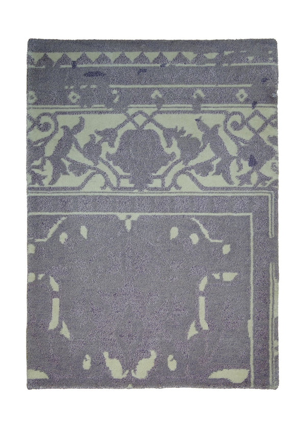 Oriental Rug Indian Handmade Area Modern 2'1"x2'11" (2x3) Purple Whites/Beige Floral Geometric Partition Design #A26217