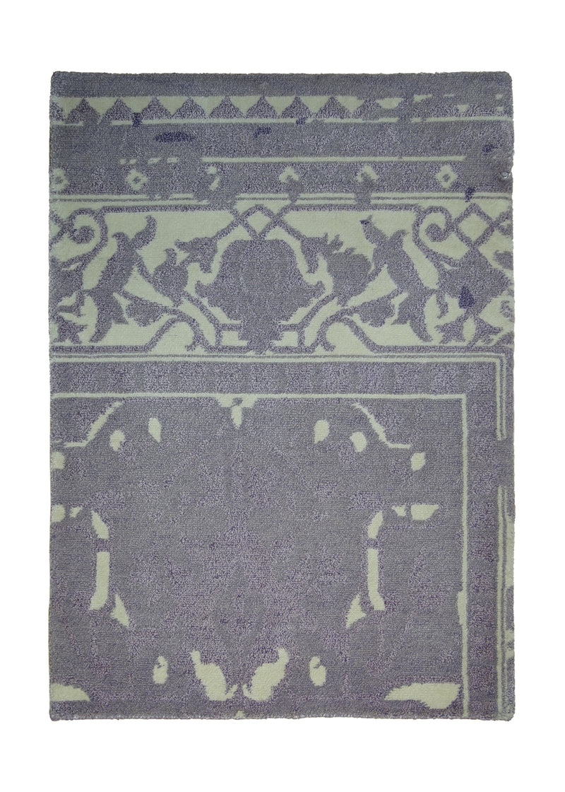 Oriental Rug Indian Handmade Area Modern 2'1"x2'11" (2x3) Purple Whites/Beige Floral Geometric Partition Design #A26217
