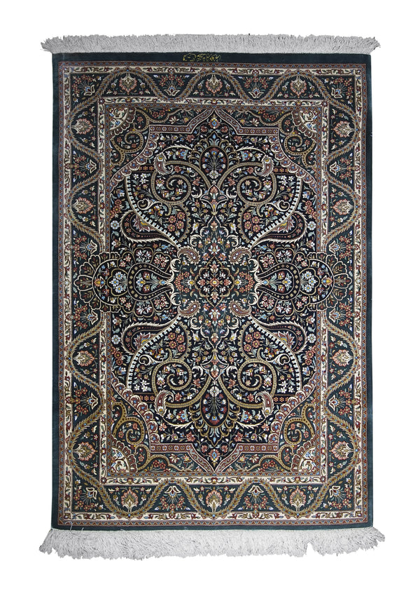 Persian Rug Qum Handmade Area Traditional 2'7"x3'11" (3x4) Green Whites/Beige Assarpour Floral Design #A26223