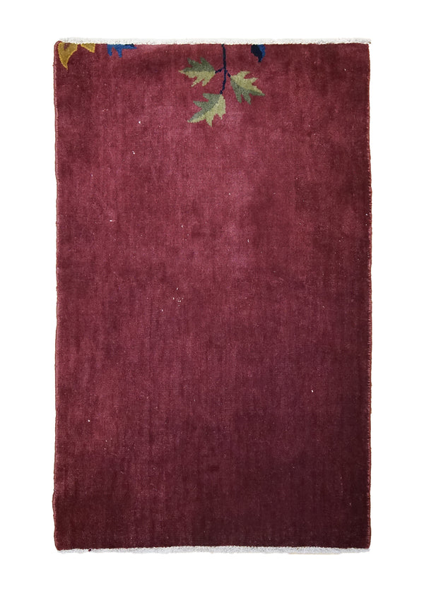 Oriental Rug Chinese Handmade Area Traditional Antique 2'1"x3'4" (2x3) Purple Fetti Art Deco Design #A26239