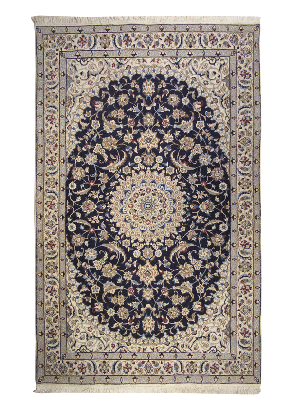 Persian Rug Nain Handmade Area Traditional 5'2"x8'3" (5x8) Blue Whites/Beige Floral Design #A26251