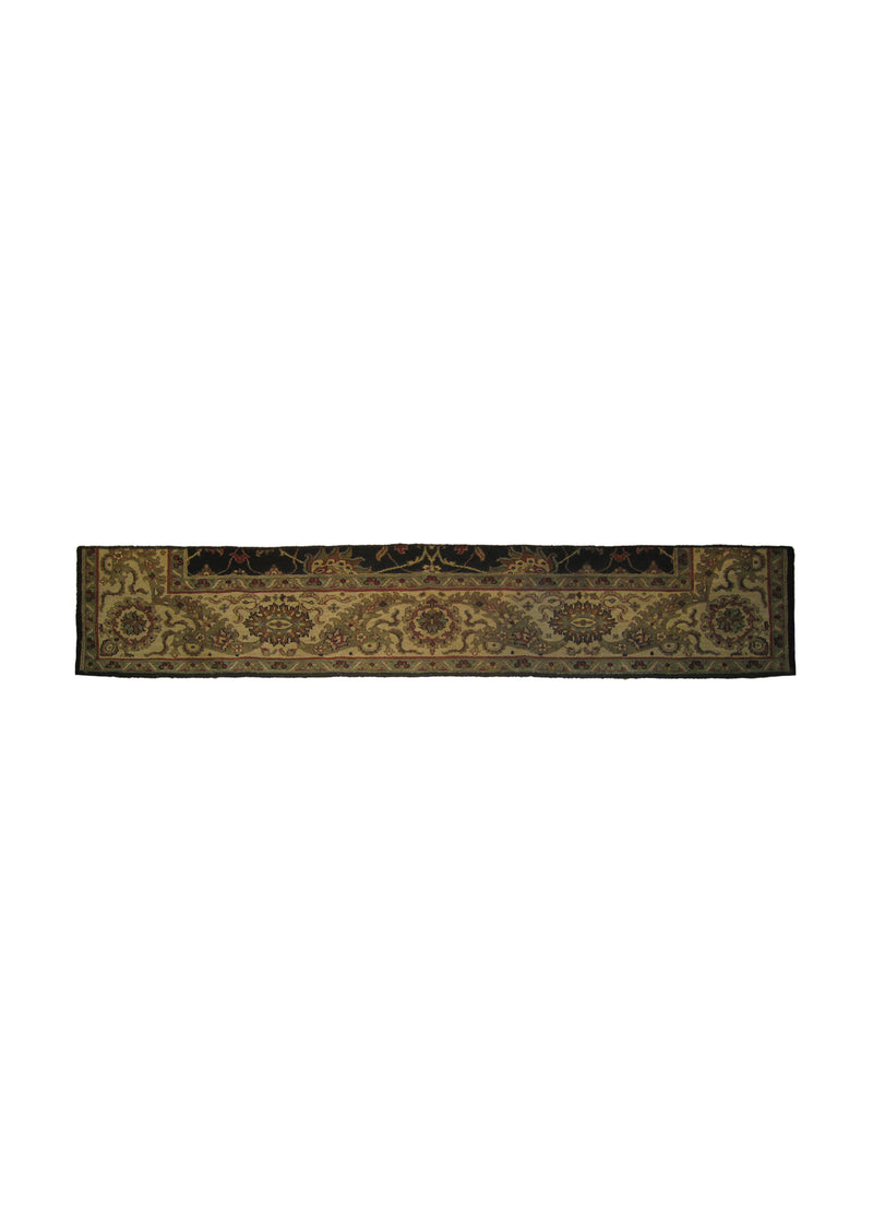 Oriental Rug Indian Handmade Runner Transitional 1'2"x6'1" (1x6) Black Yellow/Gold Tea Washed Floral Partition Design #A26260