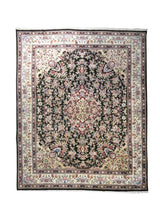 Oriental Rug Chinese Handmade Area Transitional 8'0"x10'0" (8x10) Black Whites/Beige Green Naghsh Floral Design #A26272