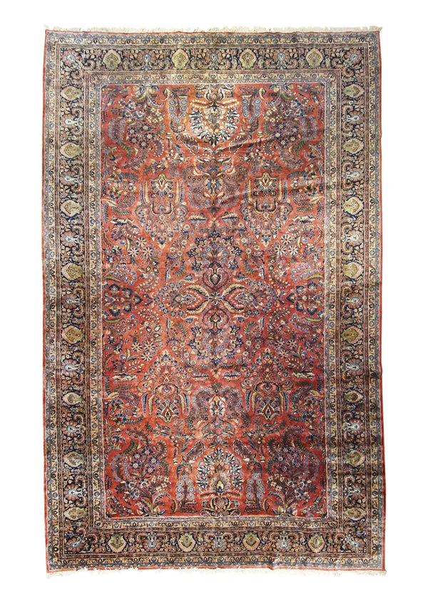 Persian Rug Mohajeran Sarouk Handmade Area Traditional Antique 11'0"x17'3" (11x17) Red Blue Floral Design #A26278